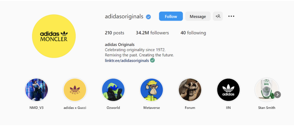 Adidas instagram outlet page